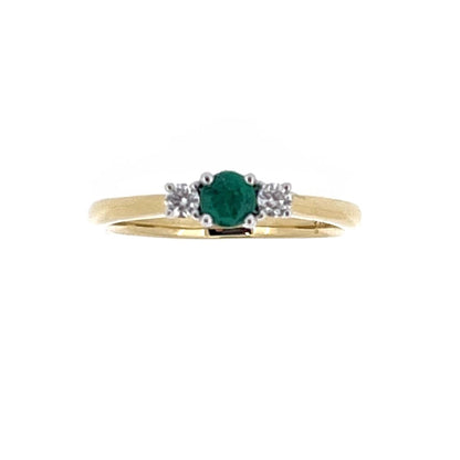 9ct Gold Emerald & Diamond Set Three Stone Trilogy Ring