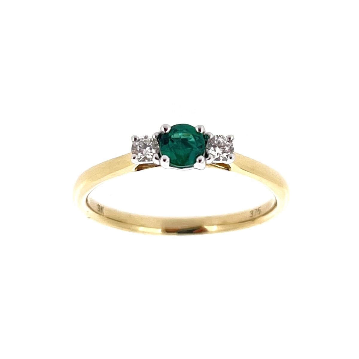 9ct Gold Emerald & Diamond Set Three Stone Trilogy Ring
