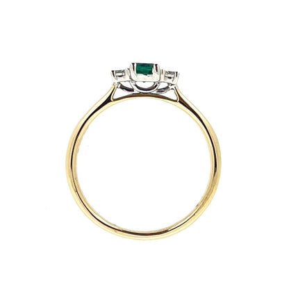 9ct Gold Emerald & Diamond Set Three Stone Trilogy Ring