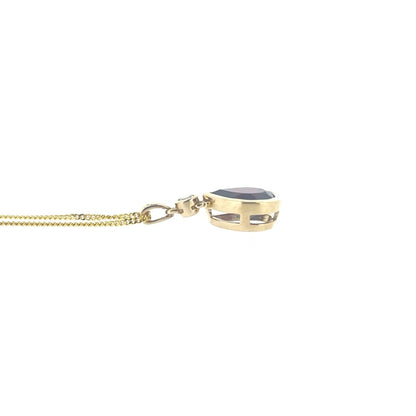 9ct Gold Garnet & Diamond Rubover Set Pendant Necklace