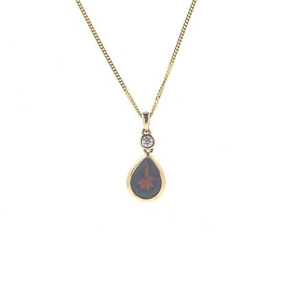 9ct Gold Garnet & Diamond Rubover Set Pendant Necklace