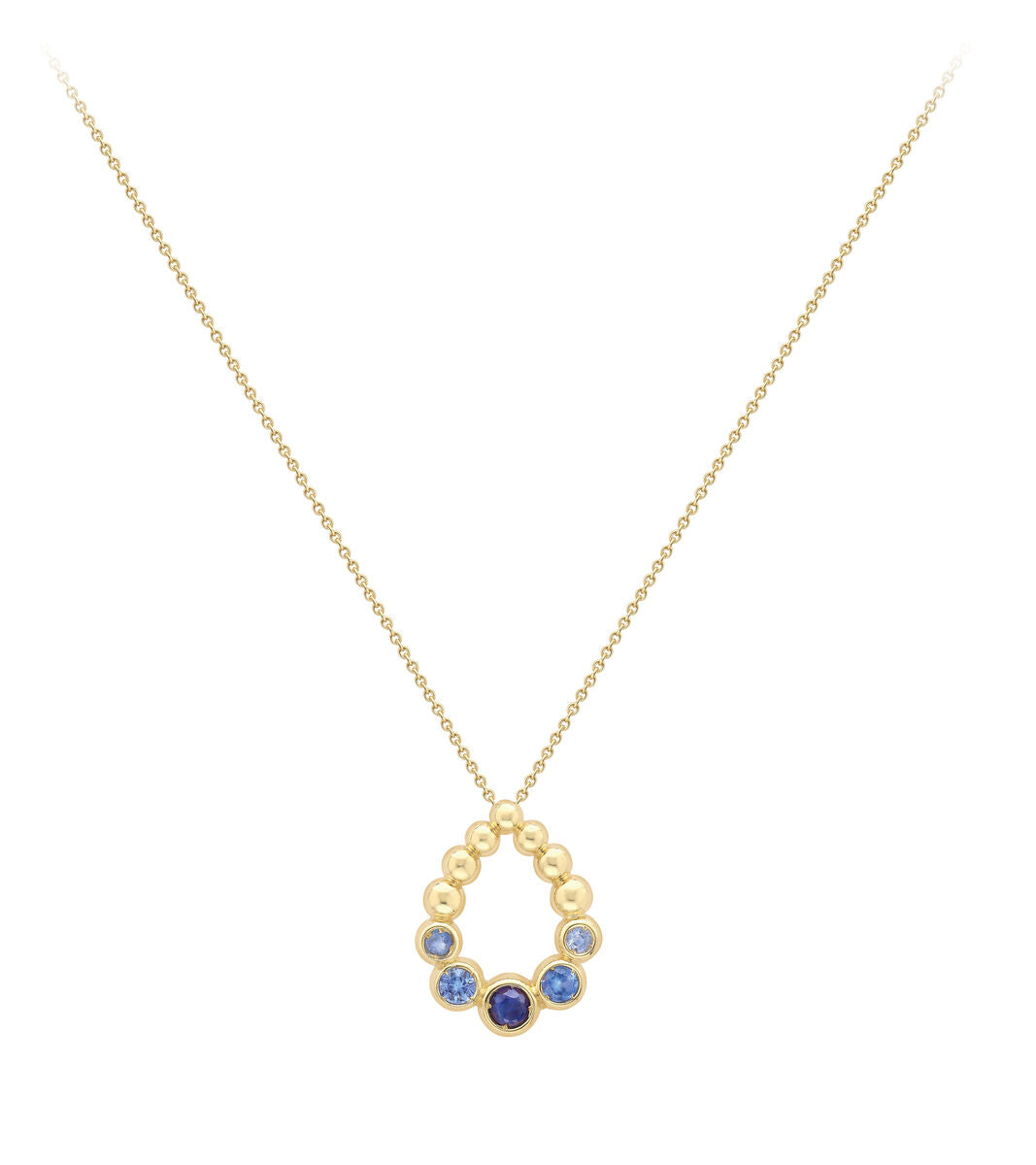 9ct Gold Graduated Pear Shape Sapphire Set Bubble Pendant Necklace