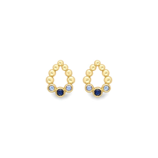 9ct Gold Graduated Pear Shape Sapphire Set Bubble Stud Earrings