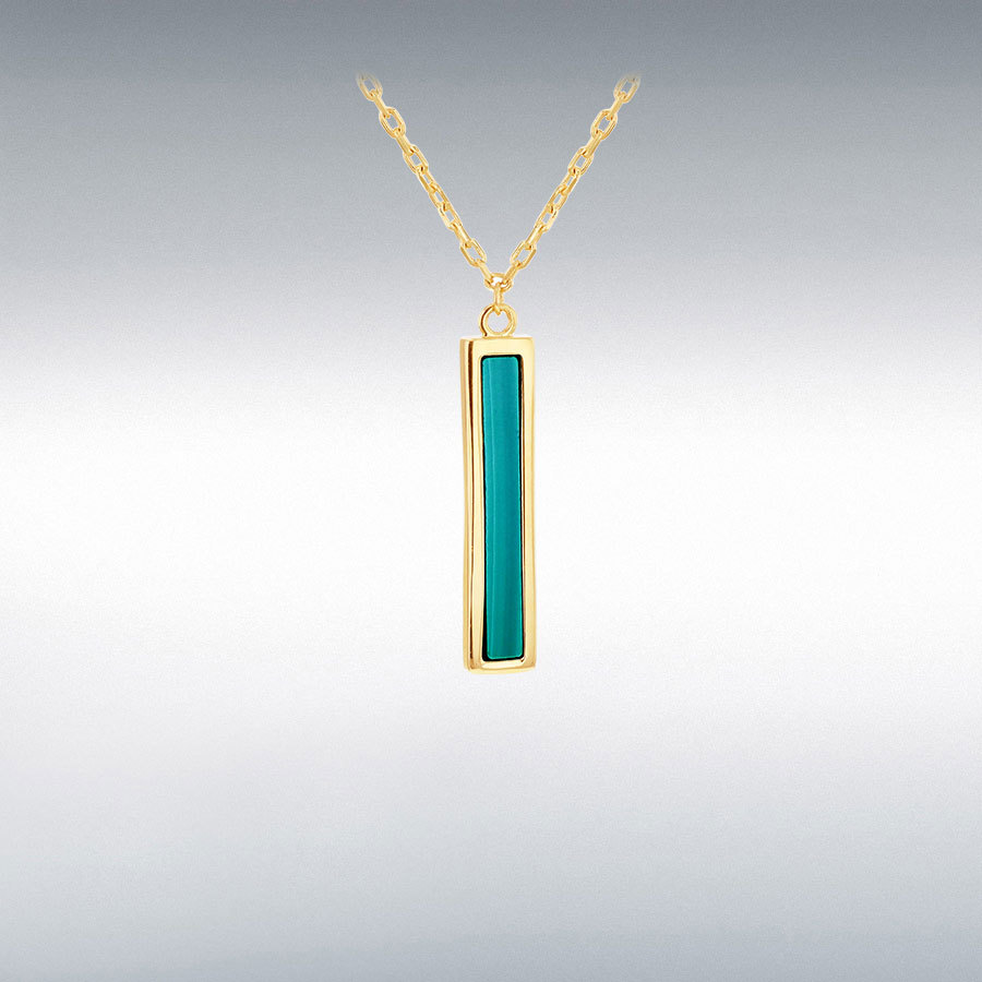 9ct Gold Malachite Set Bar Pendant Necklace