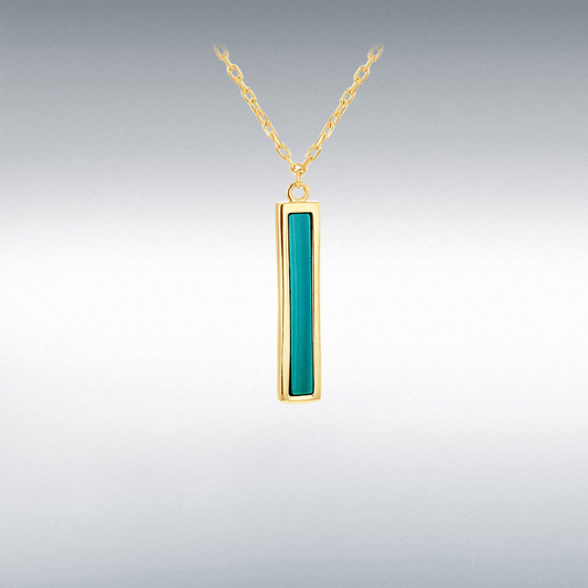 9ct Gold Malachite Set Bar Pendant Necklace