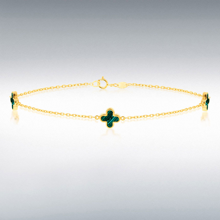 9ct Gold Malachite Set Flower Petal Bracelet