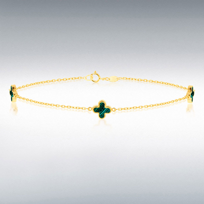 9ct Gold Malachite Set Flower Petal Bracelet