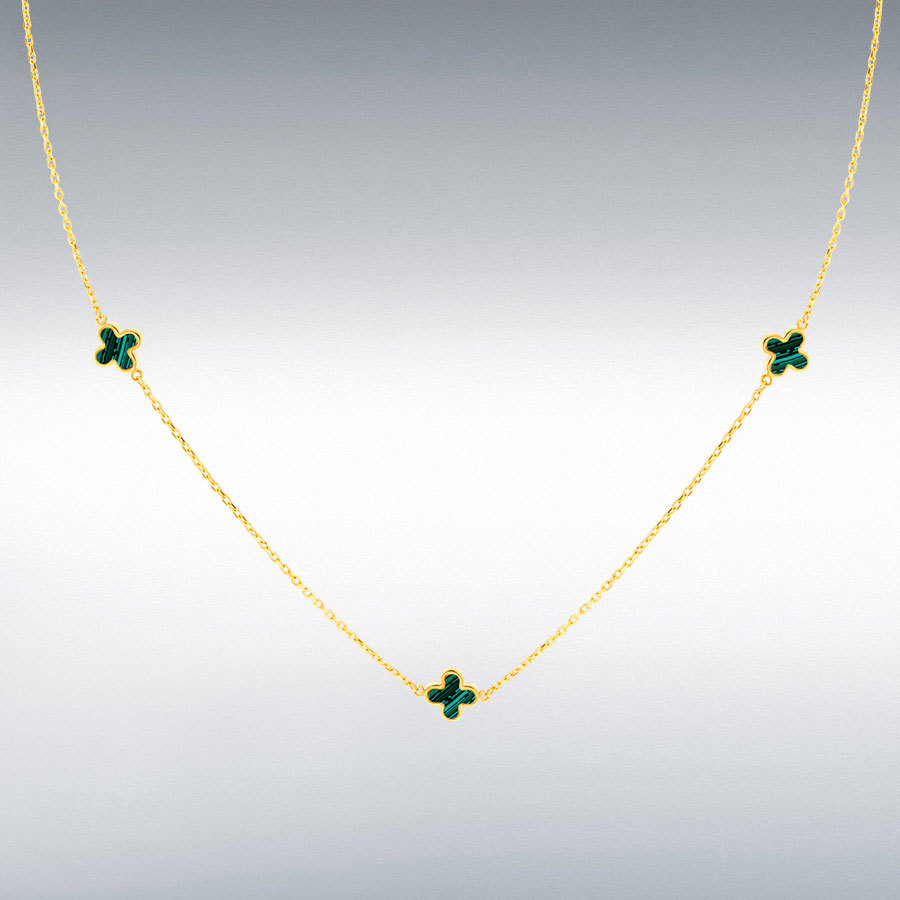 9ct Gold Malachite Set Flower Petal Necklace