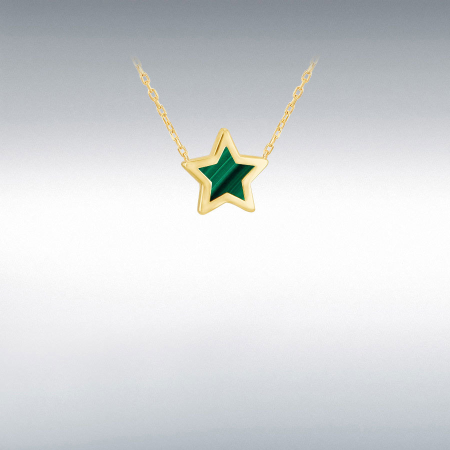 9ct Gold Malachite Set Star Pendant Necklace