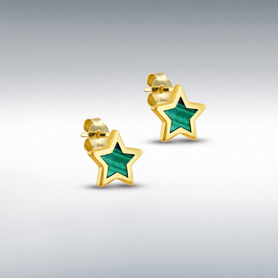 9ct Gold Malachite Set Star Stud Earrings