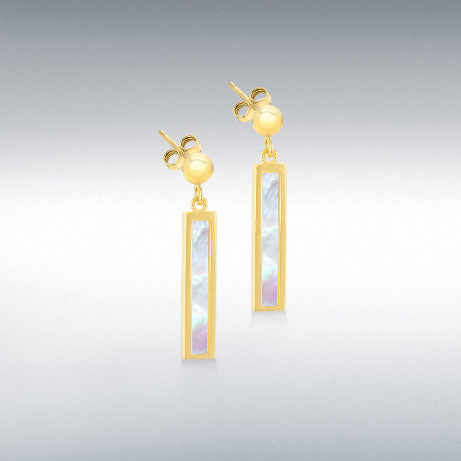 9ct Gold Mother of Pearl Set Bar Drop Earrings