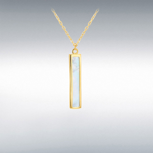 9ct Gold Mother of Pearl Set Bar Pendant Necklace