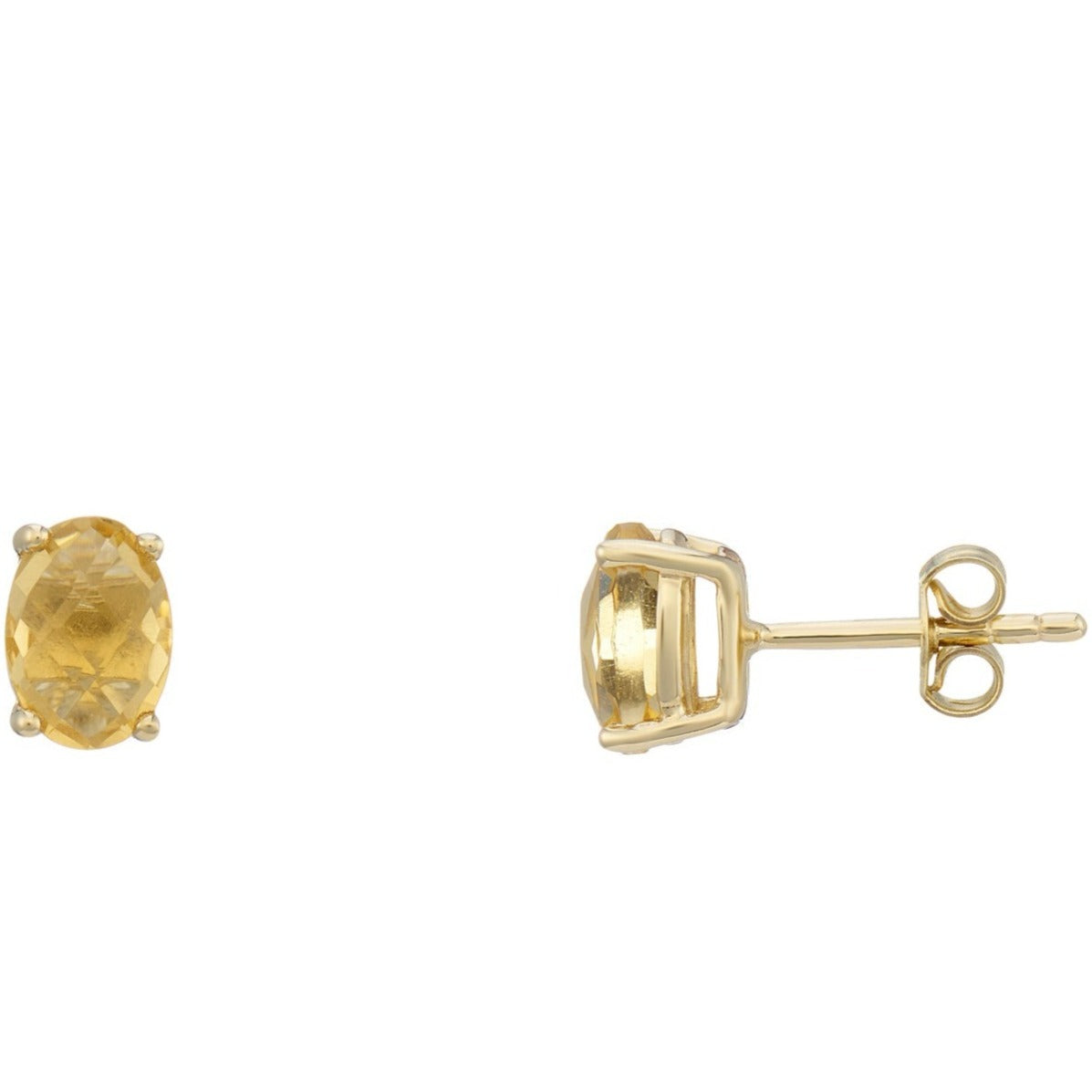 9ct Gold Oval Checkerboard Cut Citrine Claw Set Stud Earrings