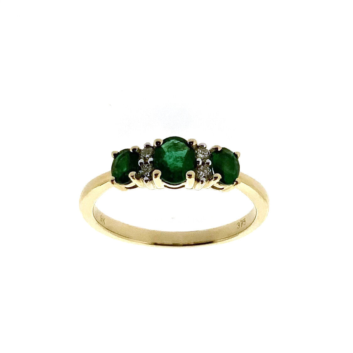 9ct Gold Oval Emerald & Diamond Set Dress Ring