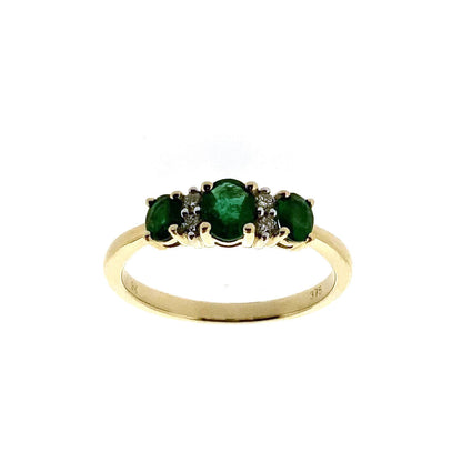 9ct Gold Oval Emerald & Diamond Set Dress Ring