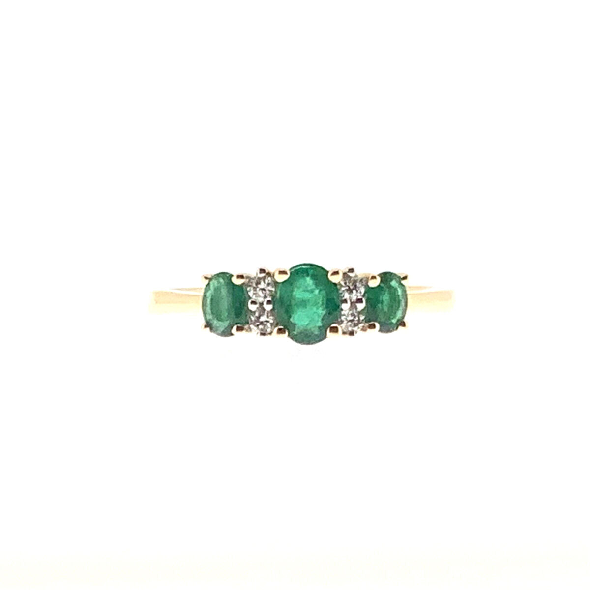 9ct Gold Oval Emerald & Diamond Set Dress Ring