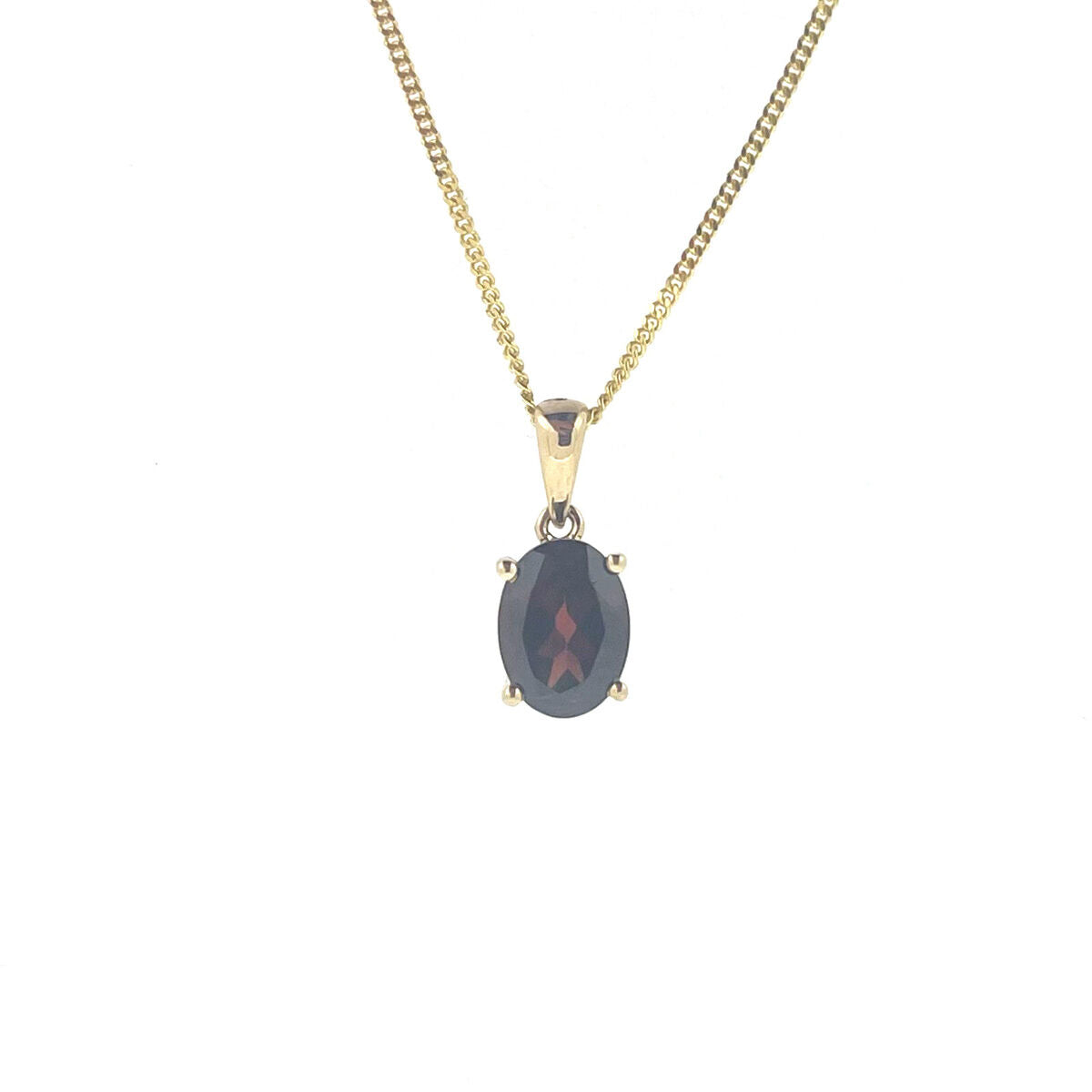 9ct Gold Oval Garnet Claw Set Pendant Necklace