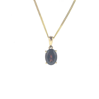9ct Gold Oval Garnet Claw Set Pendant Necklace