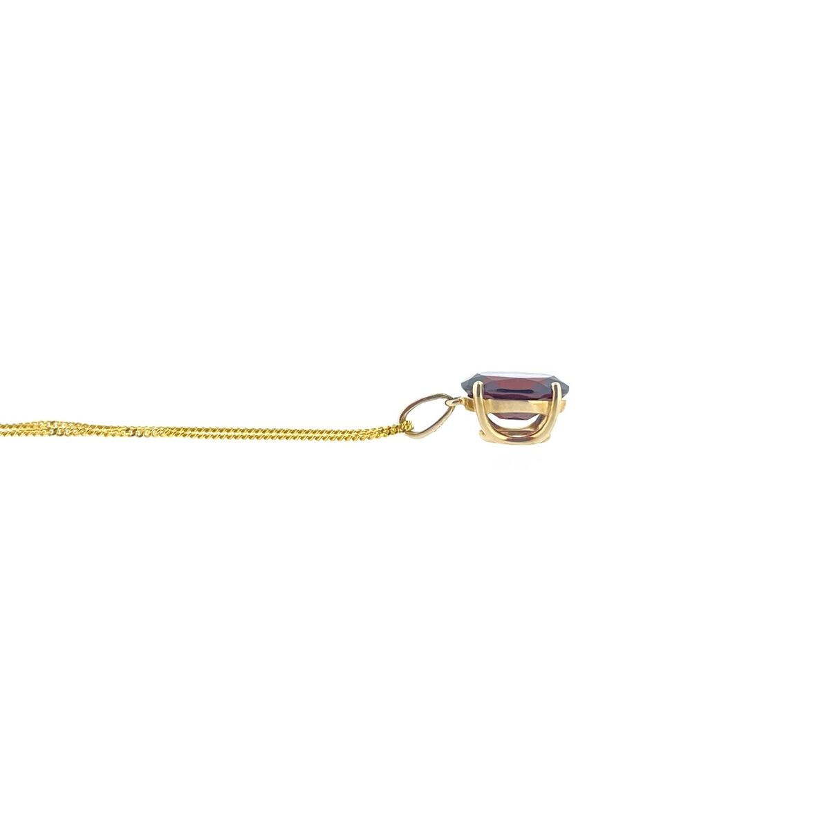 9ct Gold Oval Garnet Claw Set Pendant Necklace