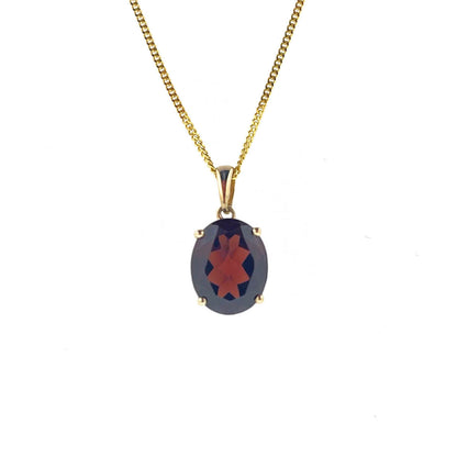 9ct Gold Oval Garnet Claw Set Pendant Necklace