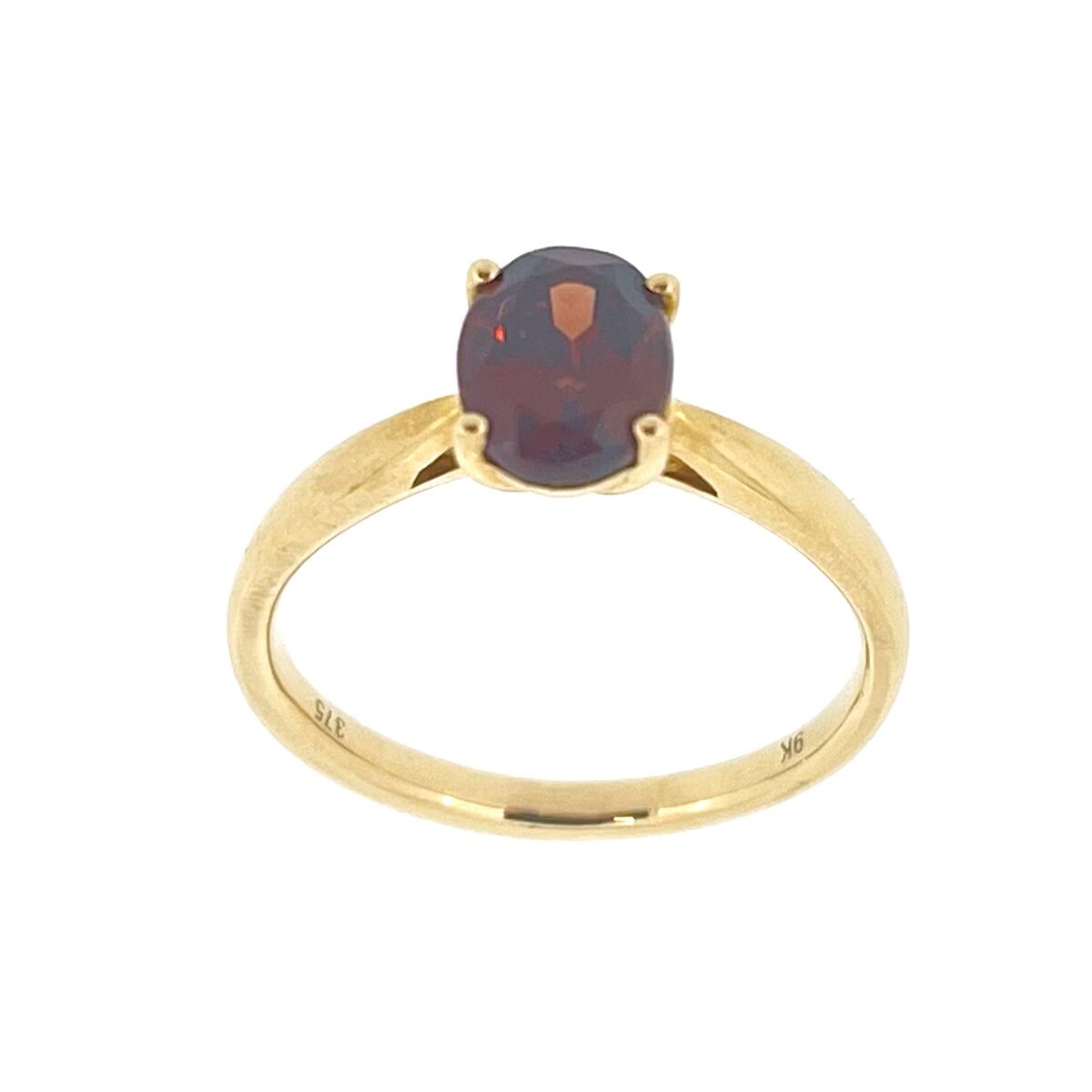 9ct Gold Oval Garnet Claw Set Solitaire Ring