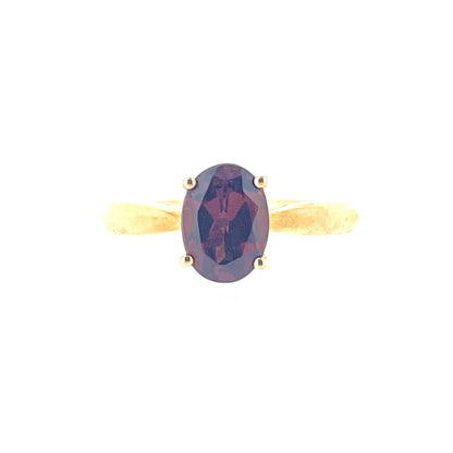 9ct Gold Oval Garnet Claw Set Solitaire Ring