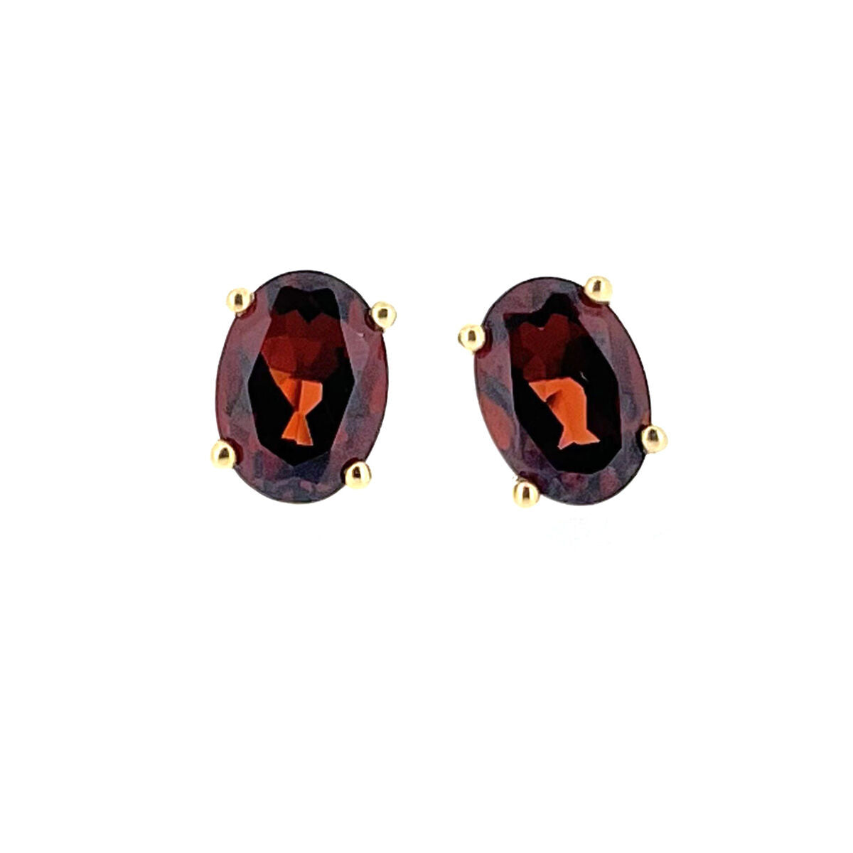 9ct Gold Oval Garnet Claw Set Stud Earrings