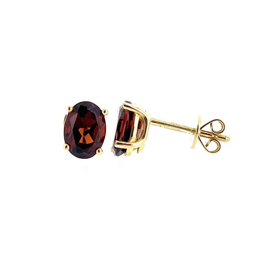 9ct Gold Oval Garnet Claw Set Stud Earrings
