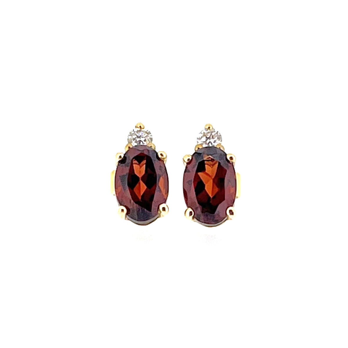9ct Gold Oval Garnet & Diamond Set Stud Earrings