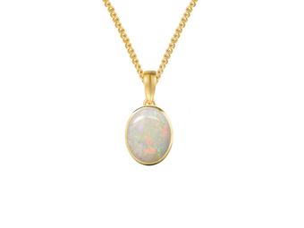 9ct Gold Oval Opal Rubover Set Pendant Necklace