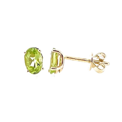 9ct Gold Oval Peridot Claw Set Stud Earrings
