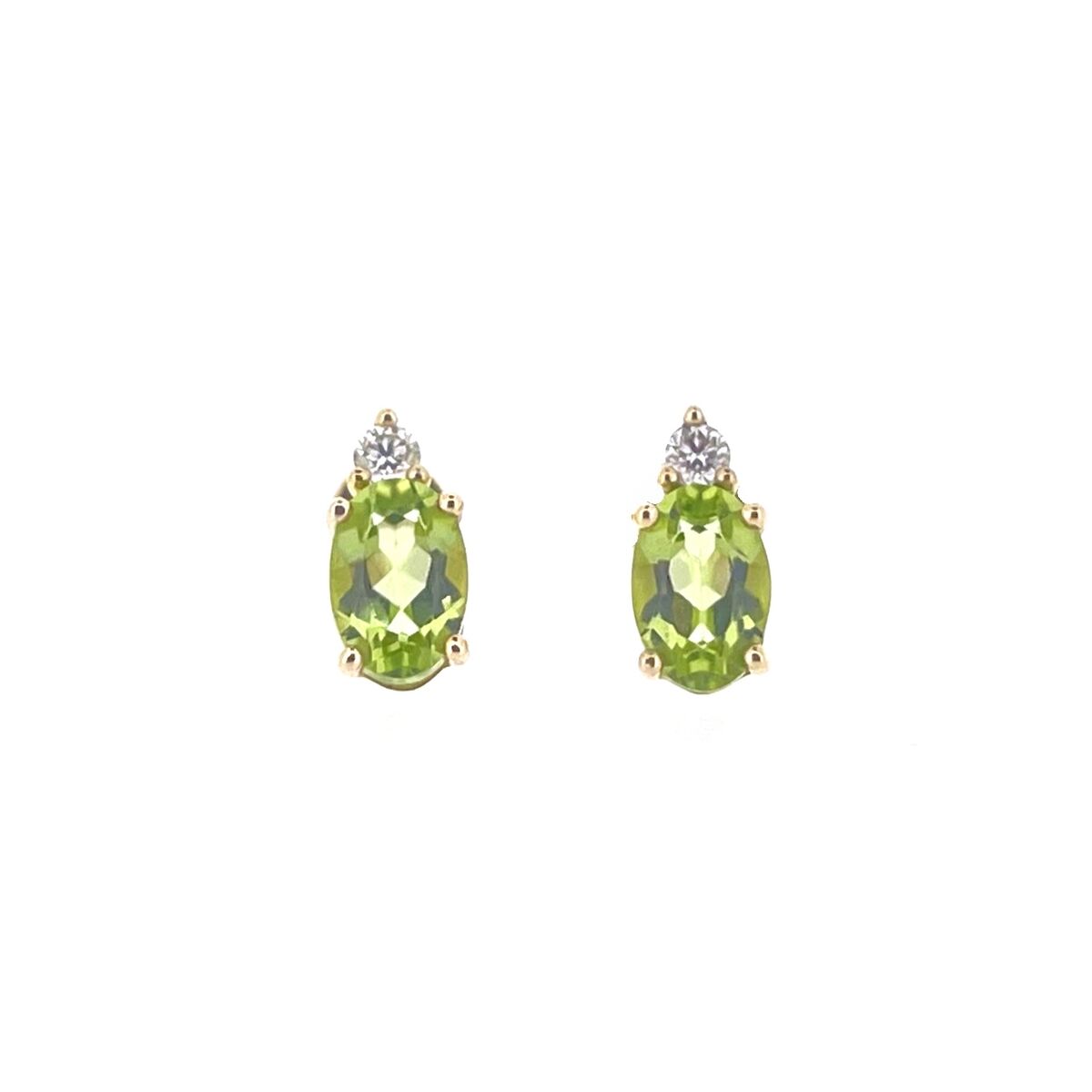 9ct Gold Oval Peridot & Diamond Set Stud Earrings