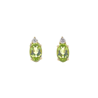 9ct Gold Oval Peridot & Diamond Set Stud Earrings