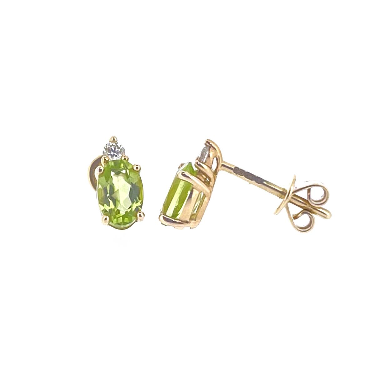 9ct Gold Oval Peridot & Diamond Set Stud Earrings