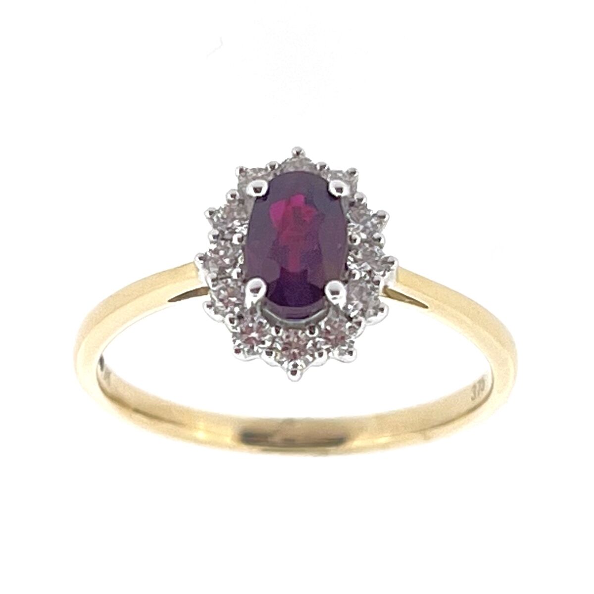 9ct Gold Oval Ruby & Diamond Set Cluster Ring