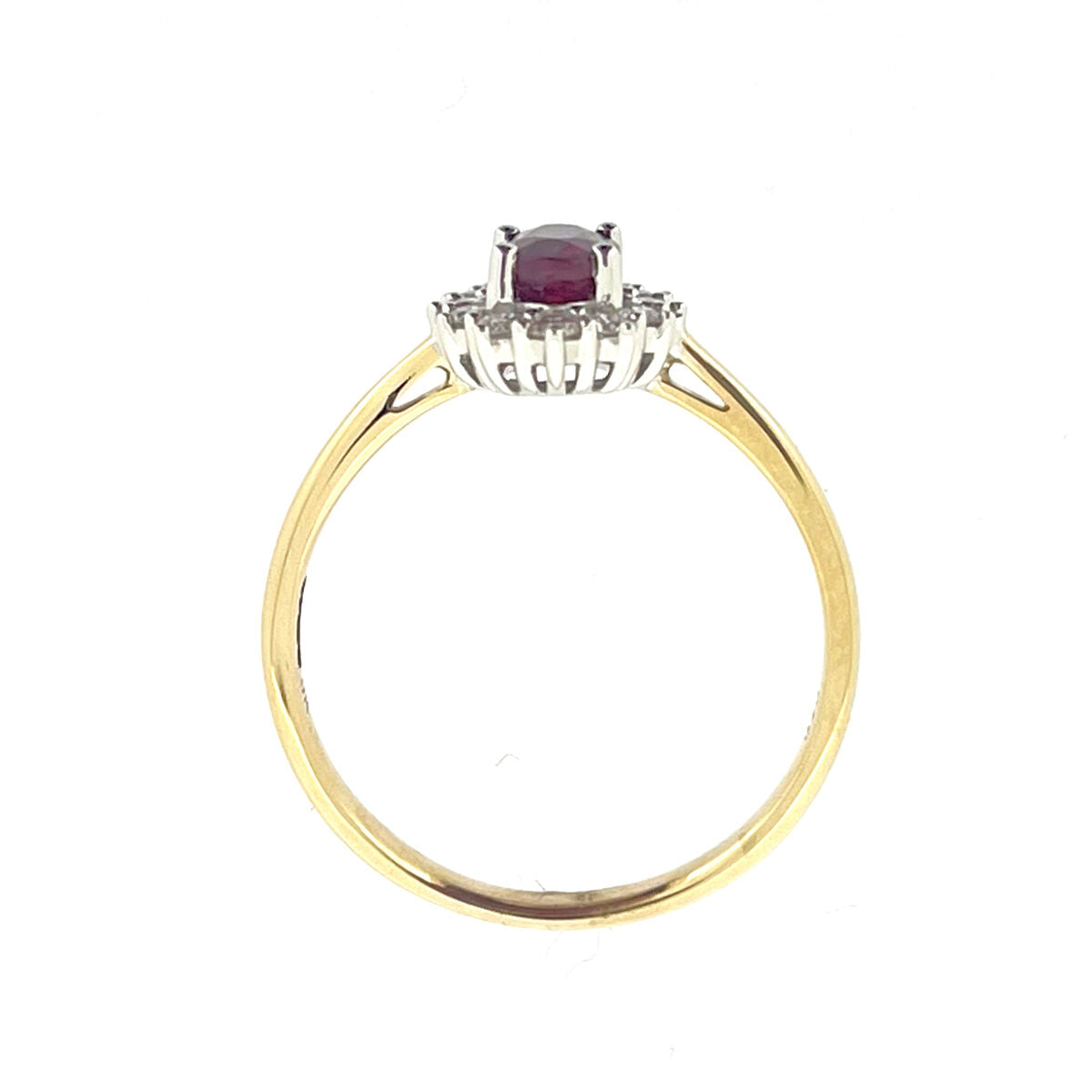 9ct Gold Oval Ruby & Diamond Set Cluster Ring