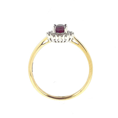 9ct Gold Oval Ruby & Diamond Set Cluster Ring