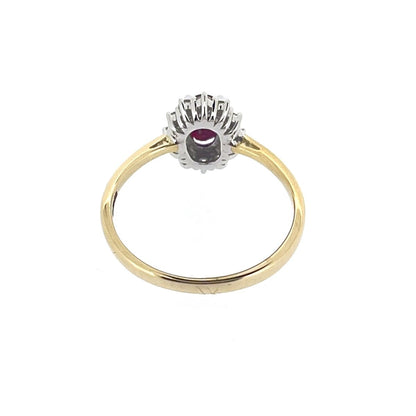 9ct Gold Oval Ruby & Diamond Set Cluster Ring