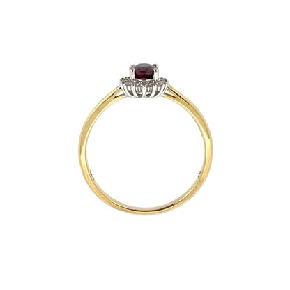 9ct Gold Oval Ruby & Diamond Set Cluster Ring