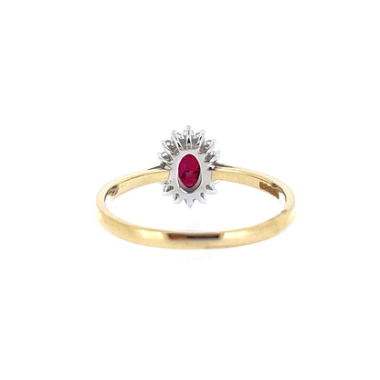 9ct Gold Oval Ruby & Diamond Set Cluster Ring