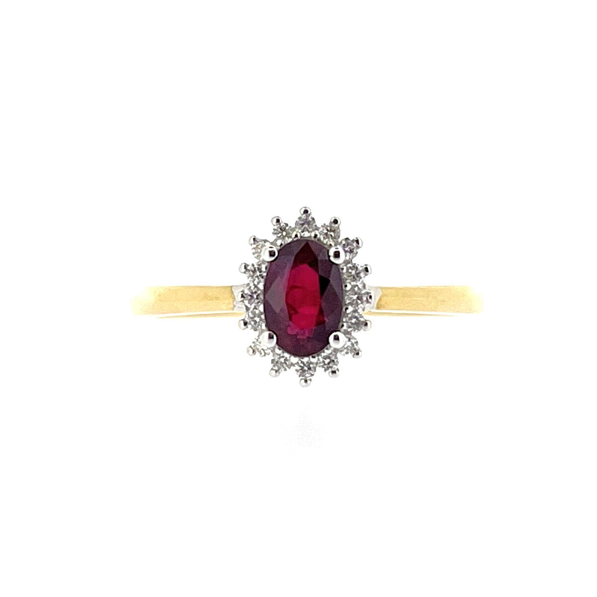9ct Gold Oval Ruby & Diamond Set Cluster Ring