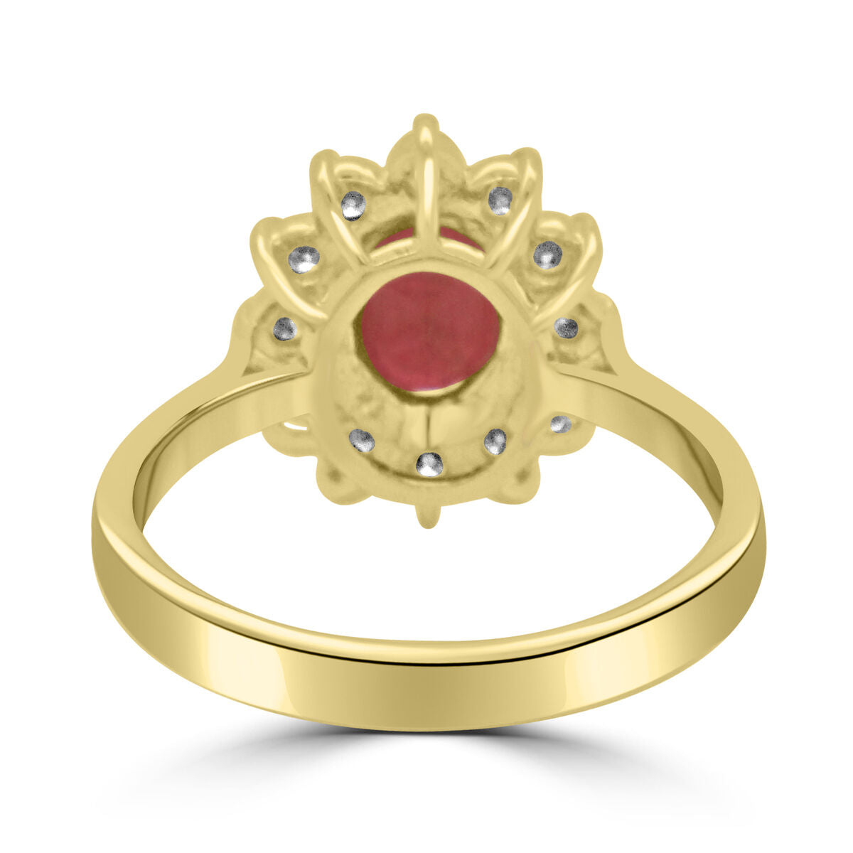 9ct Gold Oval Ruby & Diamond Set Cluster Ring