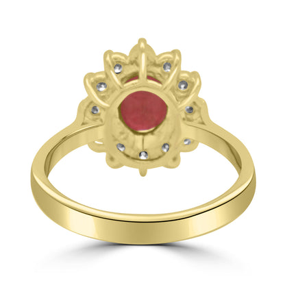 9ct Gold Oval Ruby & Diamond Set Cluster Ring