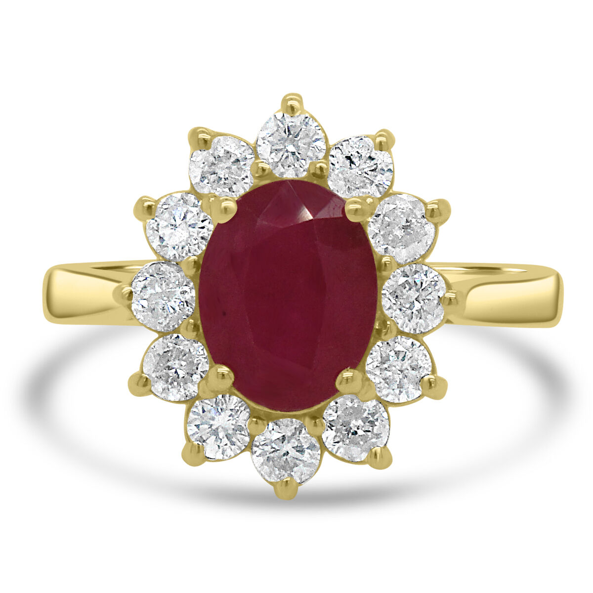 9ct Gold Oval Ruby & Diamond Set Cluster Ring