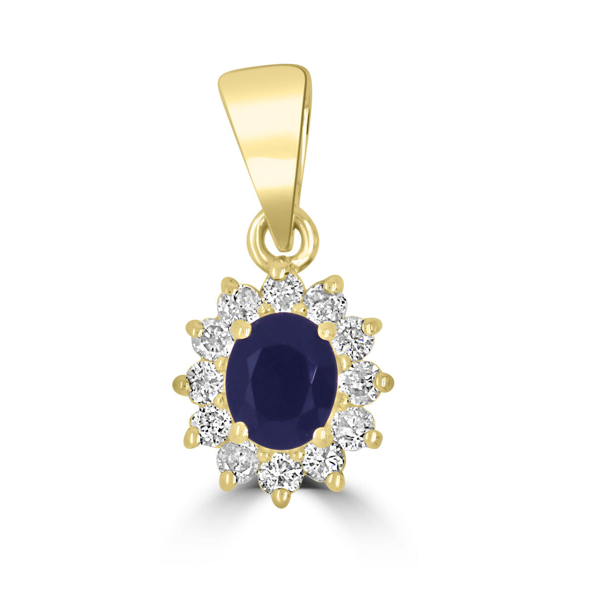 9ct Gold Oval Sapphire & Diamond Set Cluster Pendant Necklace