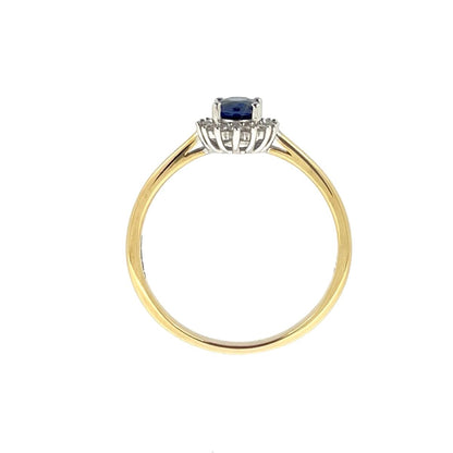 9ct Gold Oval Sapphire & Diamond Set Cluster Ring