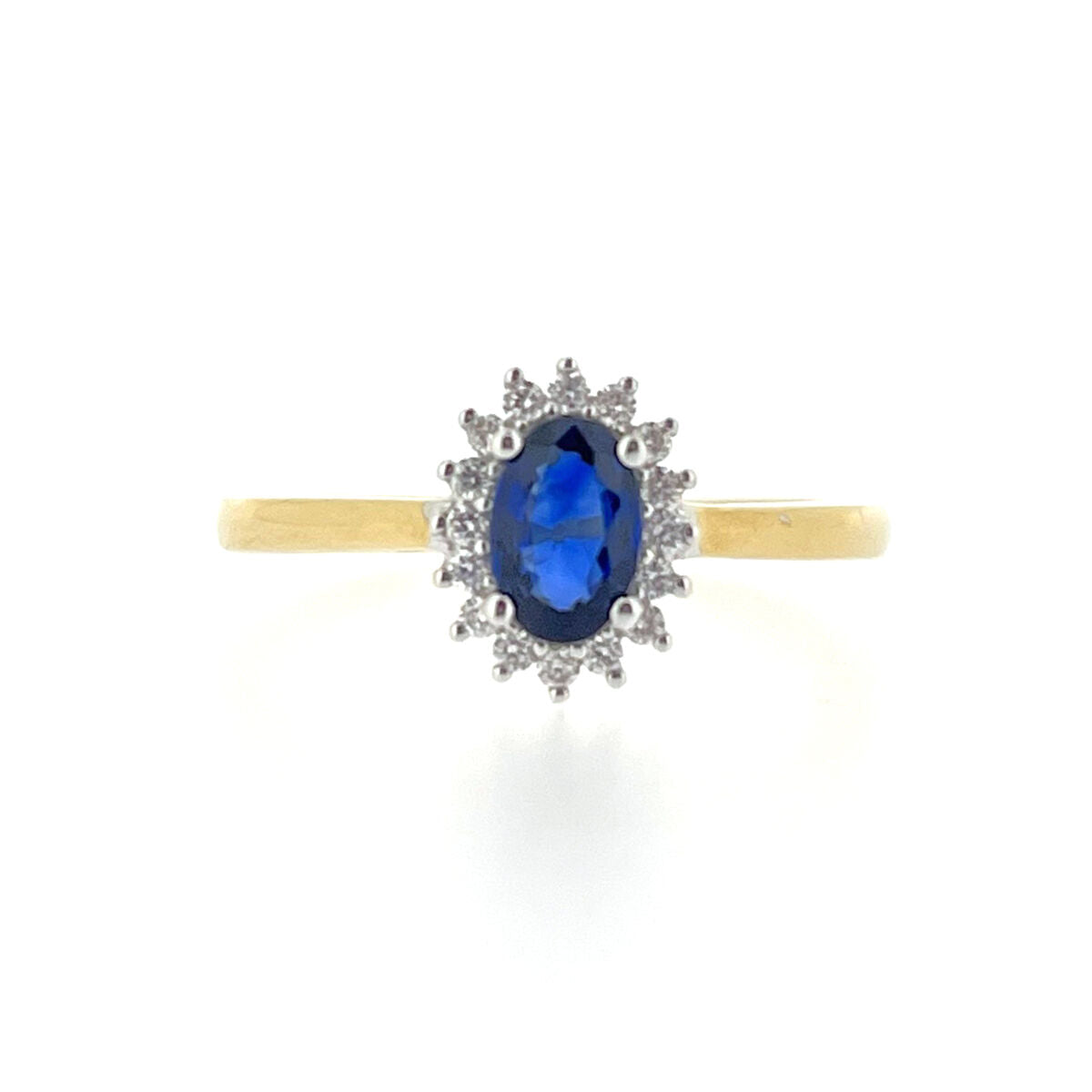 9ct Gold Oval Sapphire & Diamond Set Cluster Ring