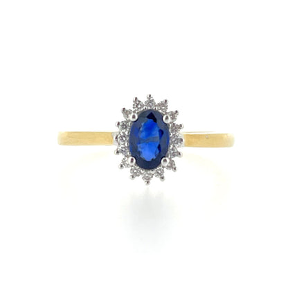 9ct Gold Oval Sapphire & Diamond Set Cluster Ring