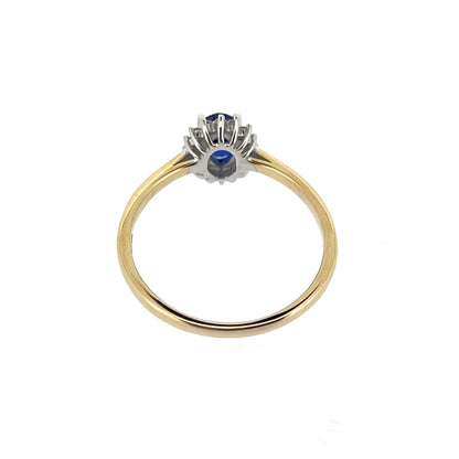 9ct Gold Oval Sapphire & Diamond Set Cluster Ring