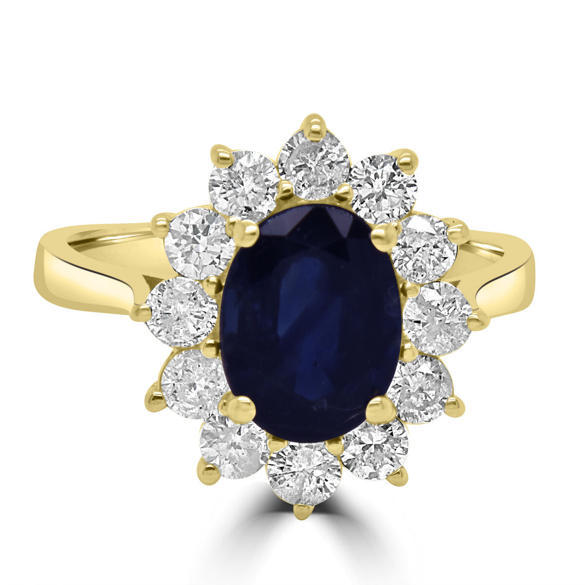 9ct Gold Oval Sapphire & Diamond Set Cluster Ring